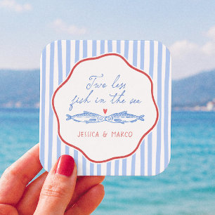 Two Less Fish In The Sea Bridal Shower Square Paper Coaster