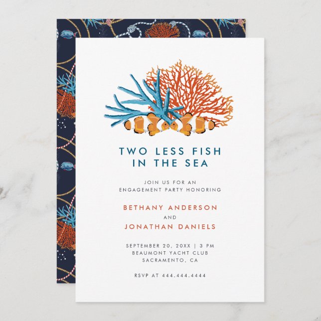 Two Less Fish In The Sea Modern Engagement Party Invitation (Front/Back)