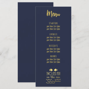 Two Less Fish in the Sea Navy Gold Elegant Wedding Menu