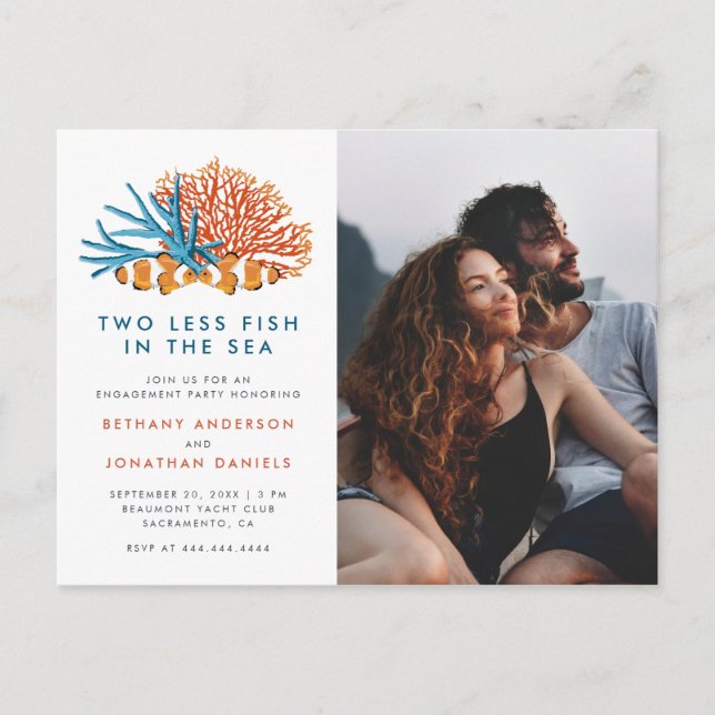 Two Less Fish In The Sea Photo Engagement Party Invitation Postcard (Front)