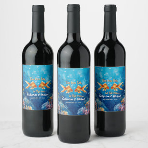 Two Less Fish In The Sea Underwater Wedding Wine Label