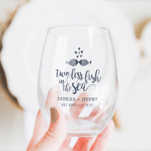 Two Less Fish in the Sea Wedding Favour Stemless Wine Glass