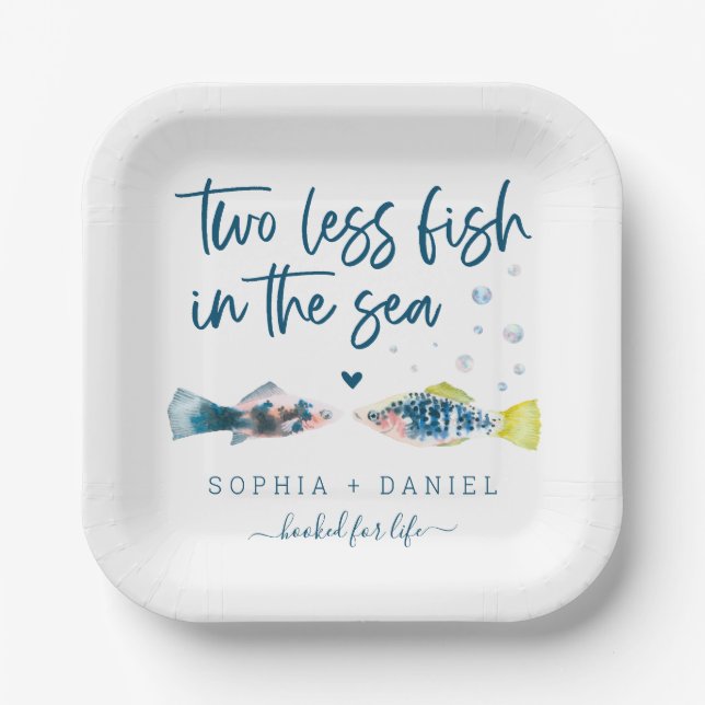 Two Less Fish In The Sea Wedding Paper Plate (Front)
