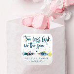 Two Less Fish In The Sea Wedding Square Sticker<br><div class="desc">This design features a nautical pair of watercolor fish and a modern script font. Click the "Customise it further" button to get started with your layout - even change the colour of the wording! See the entire collection for more matching items!</div>