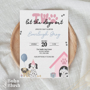 Two Let the Dogs Out   2nd Birthday Invitation 