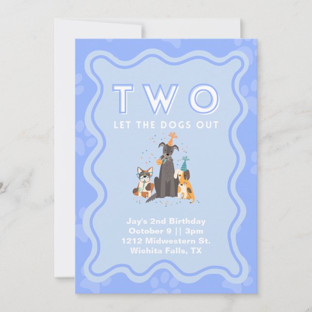 "Two Let the Dogs Out" 2nd Birthday Invitation (Front)
