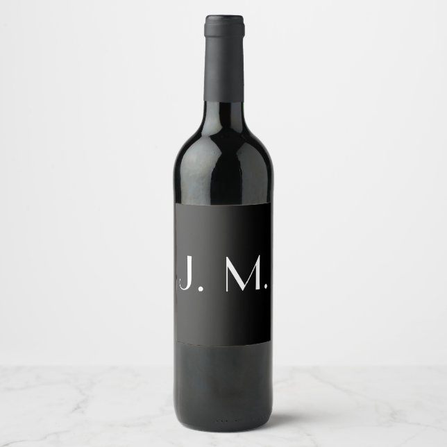 Two Letter Black Monogram Minimal White Typography Wine Label (Front)