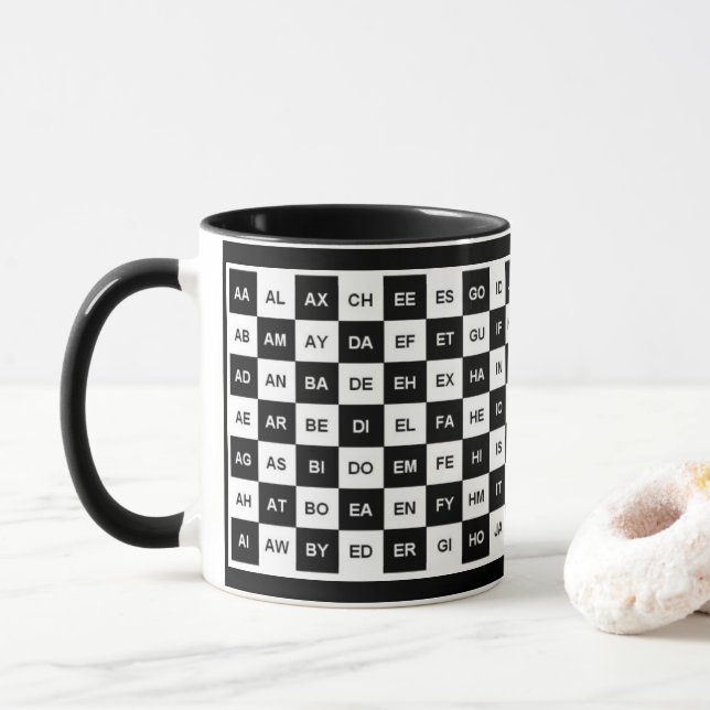 Two letter words Black White Squares(Intl version) Mug (With Donut)
