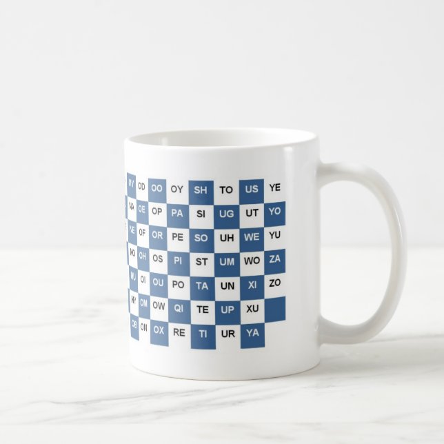 Two Letter Words  Blue and white Intrl. version Coffee Mug (Right)
