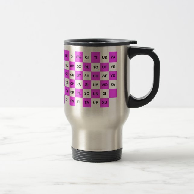 Two Letter Words  Pink and White US version Travel Mug (Right)