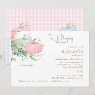 Two Li'l Pumpkins Pink & Blue Baby Shower Invitation