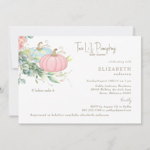  Two Li'l Pumpkins Twins Pink & Blue Baby Shower Invitation