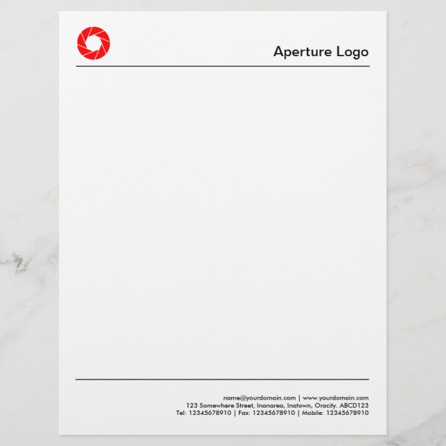 Two Lines - Red Aperture Logo Custom Letterhead (Front)