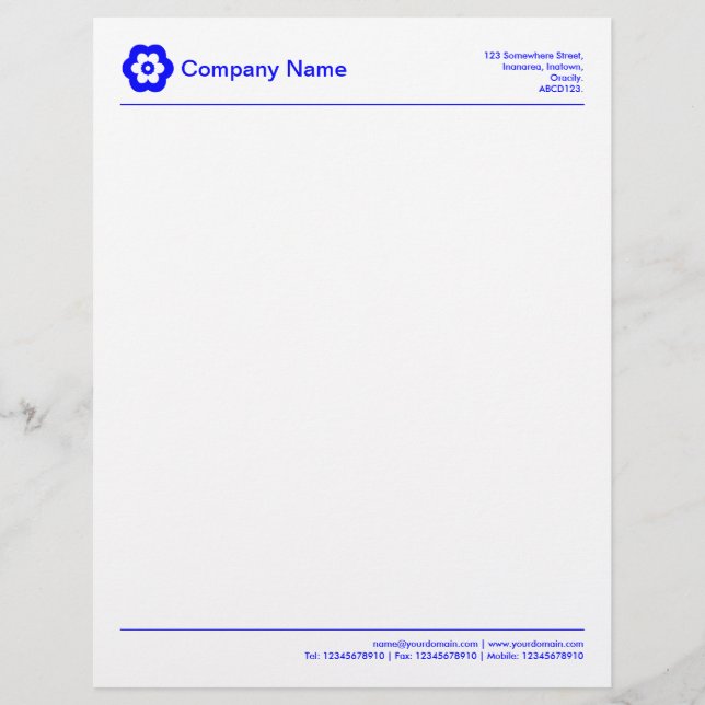Two Lines v2 - All Blue Custom Letterhead (Front)