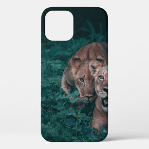TWO LIONESS ON GREEN PLANTS iPhone 12 CASE