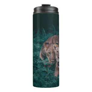 TWO LIONESS ON GREEN PLANTS THERMAL TUMBLER