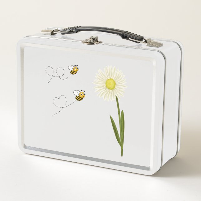 Two little and cute bees metal lunch box (Front)