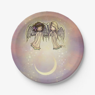 Two Little Angels on a Twinkling Night Art Paper Plate