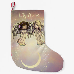 Two Little Angels on a Twinkling Night Art Small Christmas Stocking