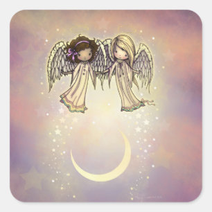 Two Little Angels on a Twinkling Night Art Square Sticker