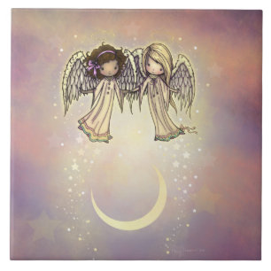 Two Little Angels on a Twinkling Night Art Tile