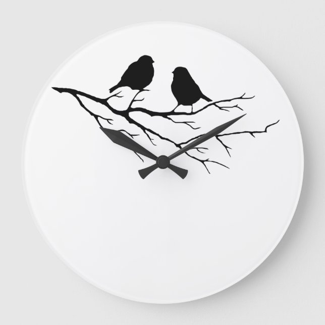 Two Little Bird Black and White Sparrows, Nature Large Clock (Front)