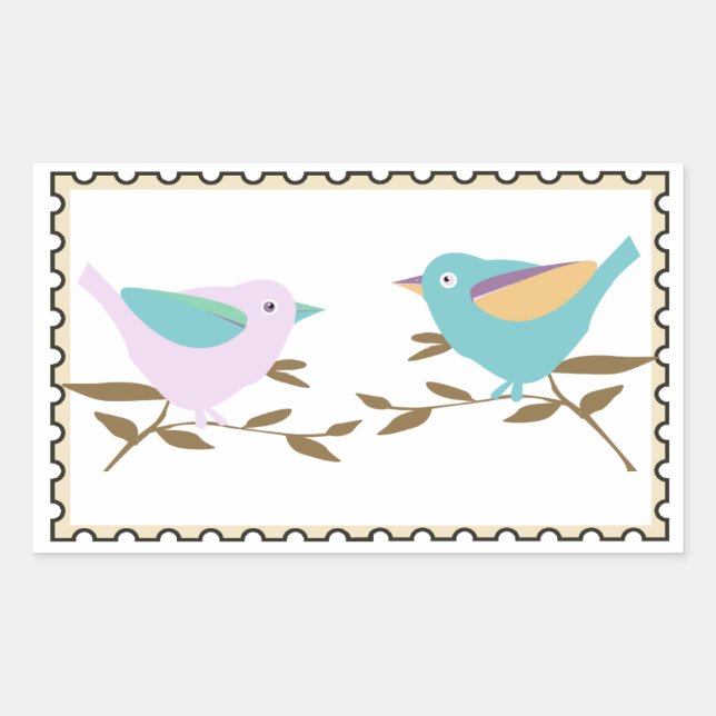 Two little birds Fake stamp  Rectangular Sticker (Front)