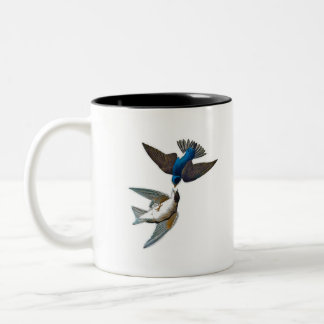 Two little birds flying free in the sky. Vintage c Two-Tone Coffee Mug