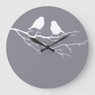 Two Little Birds Oxford Grey Sparrows, Nature Large Clock