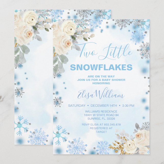 Two little Blue Snowflakes are on the way  Invitation (Front/Back)