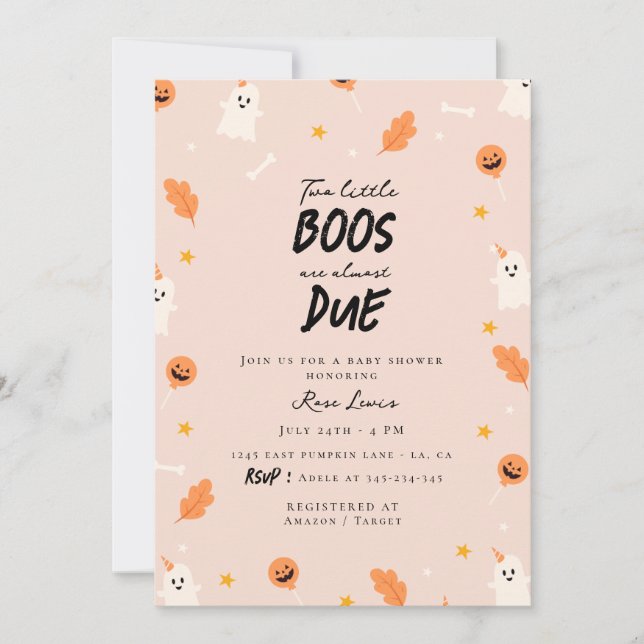 Two little boos are almost due twin baby shower  invitation (Front)