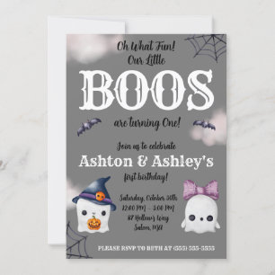 Two Little BOOS are turning 1!  Ghost 1st Birthday Invitation