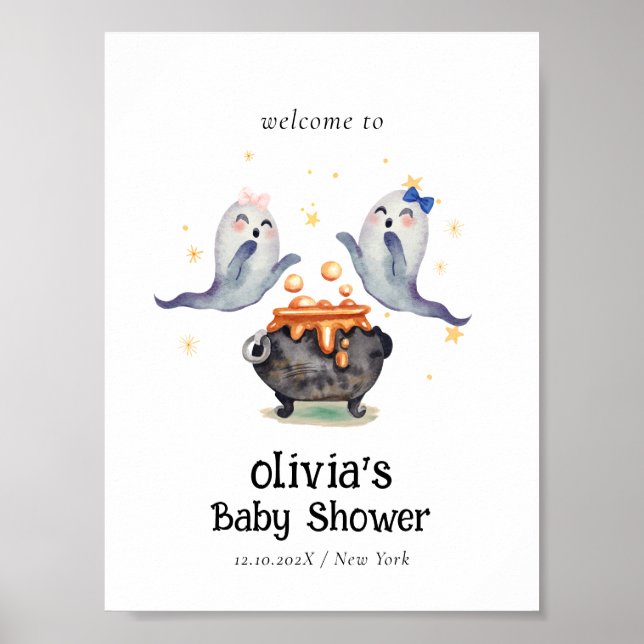 Two Little Boos Ghost Twins Baby Shower Welcome Poster (Front)