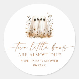 Two Little Boos Ghost Wildflower Twins Baby Shower Classic Round Sticker