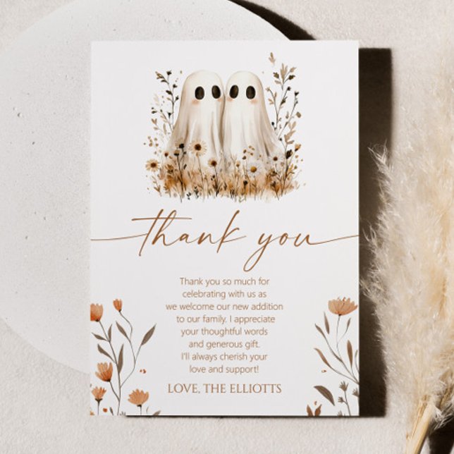 Two Little Boos Ghost Wildflower Twins Baby Shower Thank You Card (Creator Uploaded)