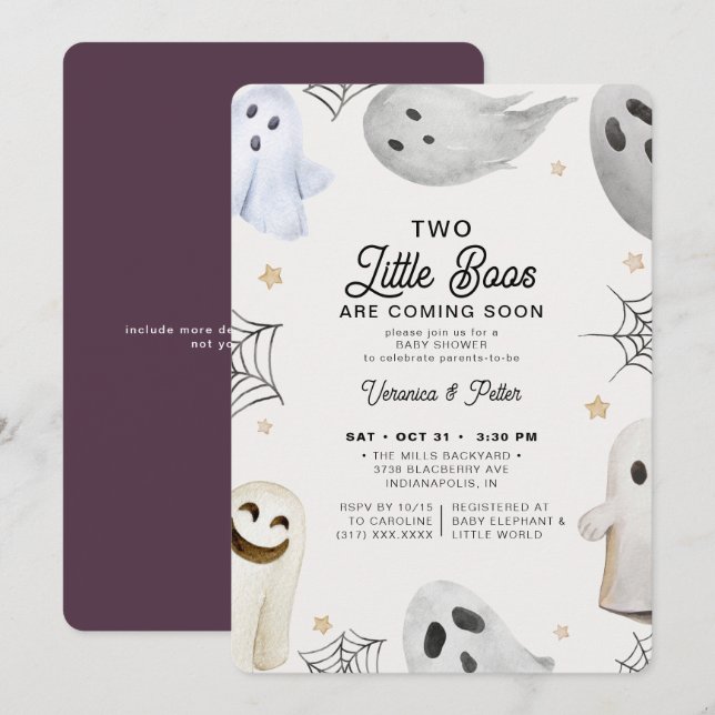 Two Little Boos Girl Twins Halloween Baby Shower Invitation (Front/Back)