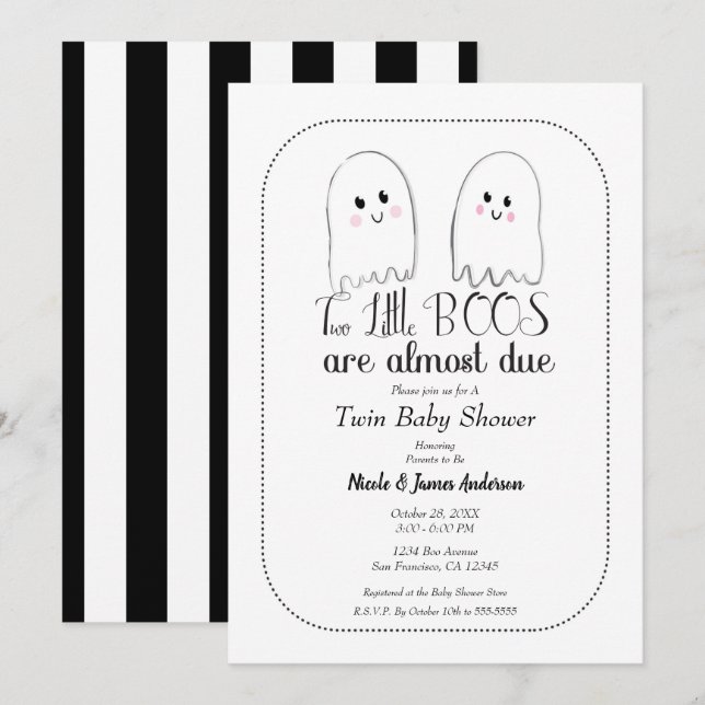 Two Little BOOS Twin Ghosts Halloween Baby Shower Invitation (Front/Back)