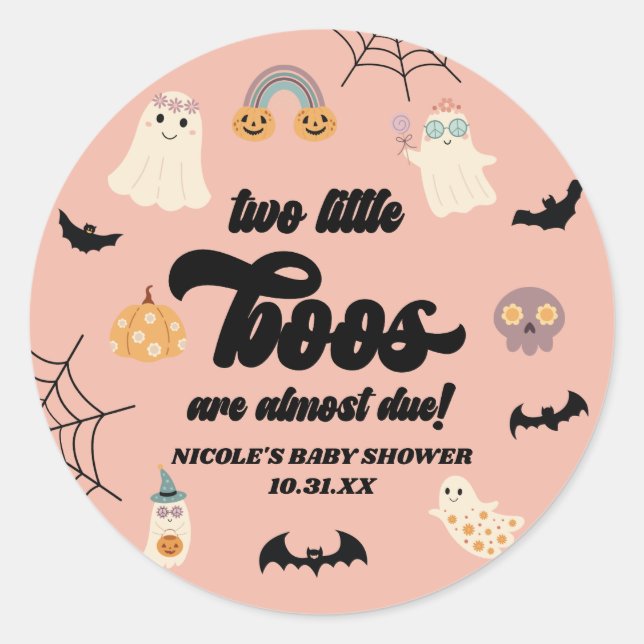 Two Little Boos Twins Halloween Baby Shower Classic Round Sticker (Front)
