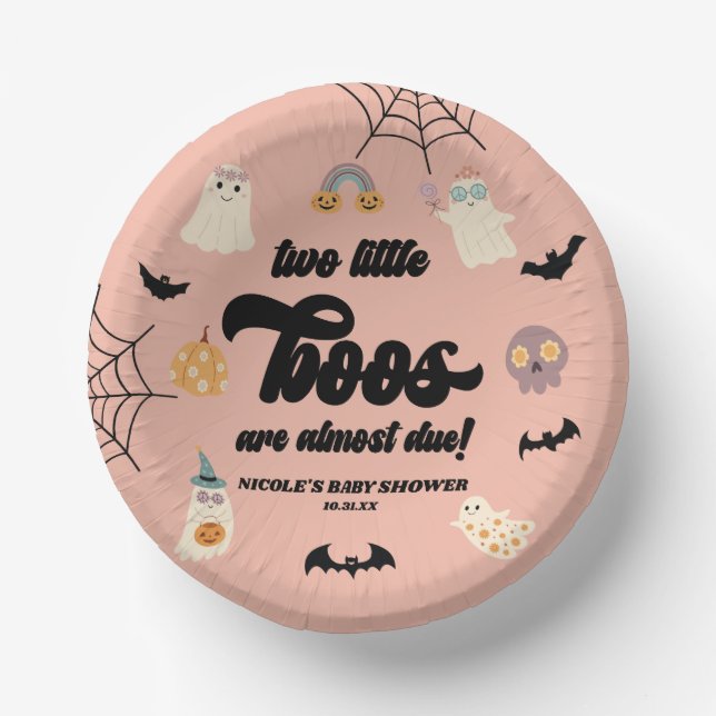 Two Little Boos Twins Halloween Baby Shower Paper Plate (Front)