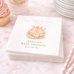 Two Little Bunnies Neutral Twin Baby Shower Napkin