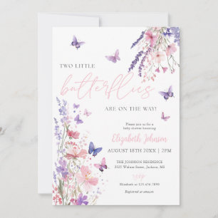 Two Little Butterflies Baby Shower Photo QR Code Invitation