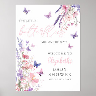 Two Little Butterflies Baby Shower Welcome Sign