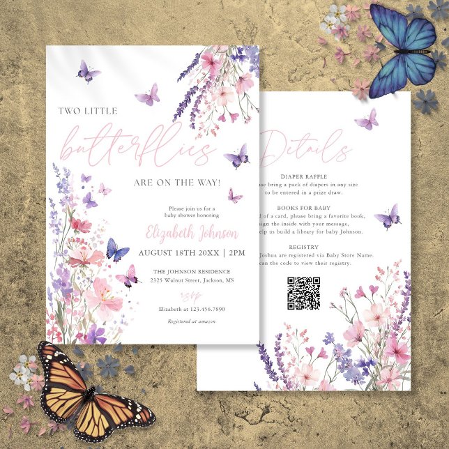 Two Little Butterflies Twin Baby Shower All In One Invitation (Two Little Butterflies Twin Baby Shower All In One Invitation)