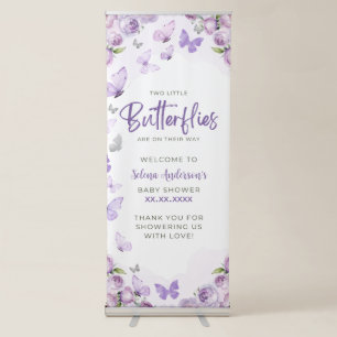 Two Little Butterflies Twin Baby Shower Welcome Retractable Banner