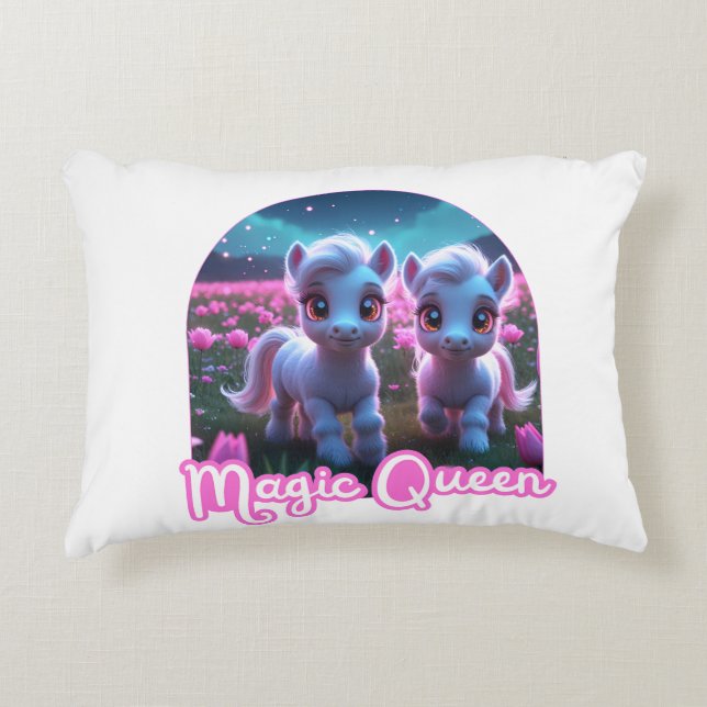 Two little cute ponies — Magic Queen Decorative Cushion (Front)