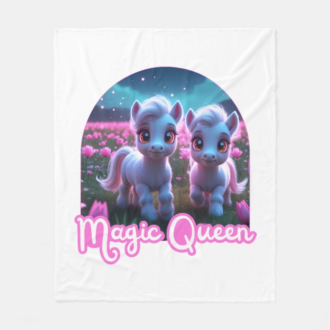 Two little cute ponies — Magic Queen Fleece Blanket (Front)