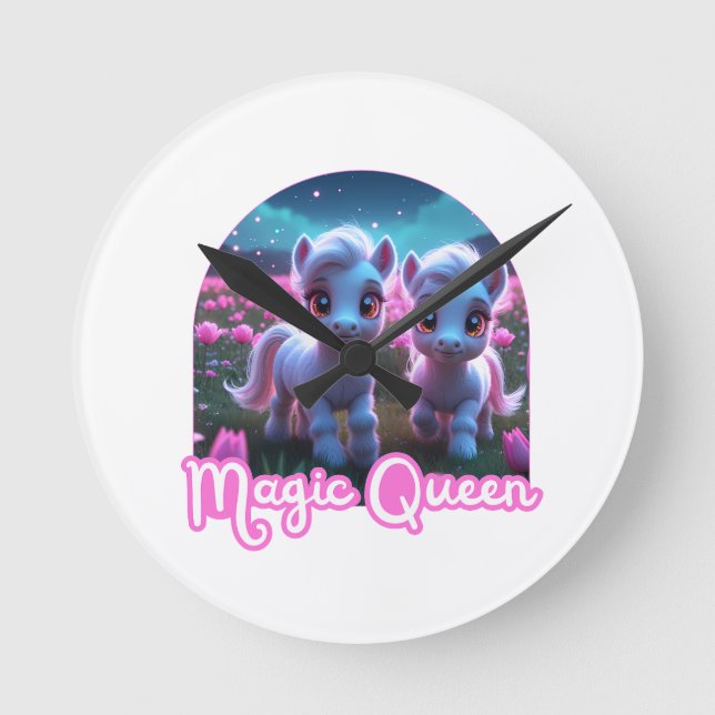 Two little cute ponies — Magic Queen Round Clock (Front)