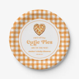 Two Little Cutie Pies Retro Twins Baby Shower Paper Plate