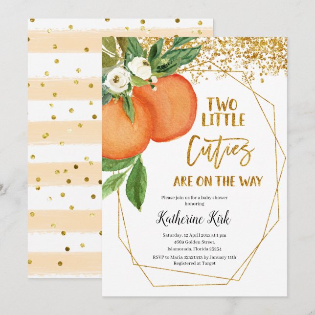 Two Little Cuties are on the way Baby Shower Invit Invitation (Front/Back)