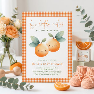 Two Little Cuties Gingham Twins Baby Shower  Invitation